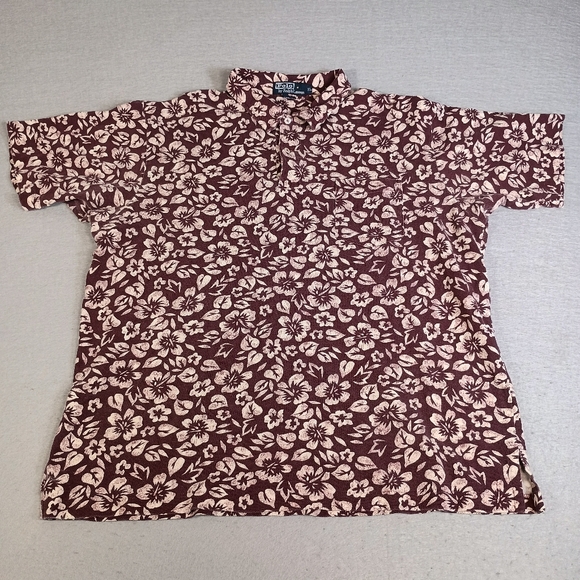 Polo by Ralph Lauren Floral Surf Beach 90's Y2K Mens XL Hawaiian Maroon Polo - Picture 3 of 8